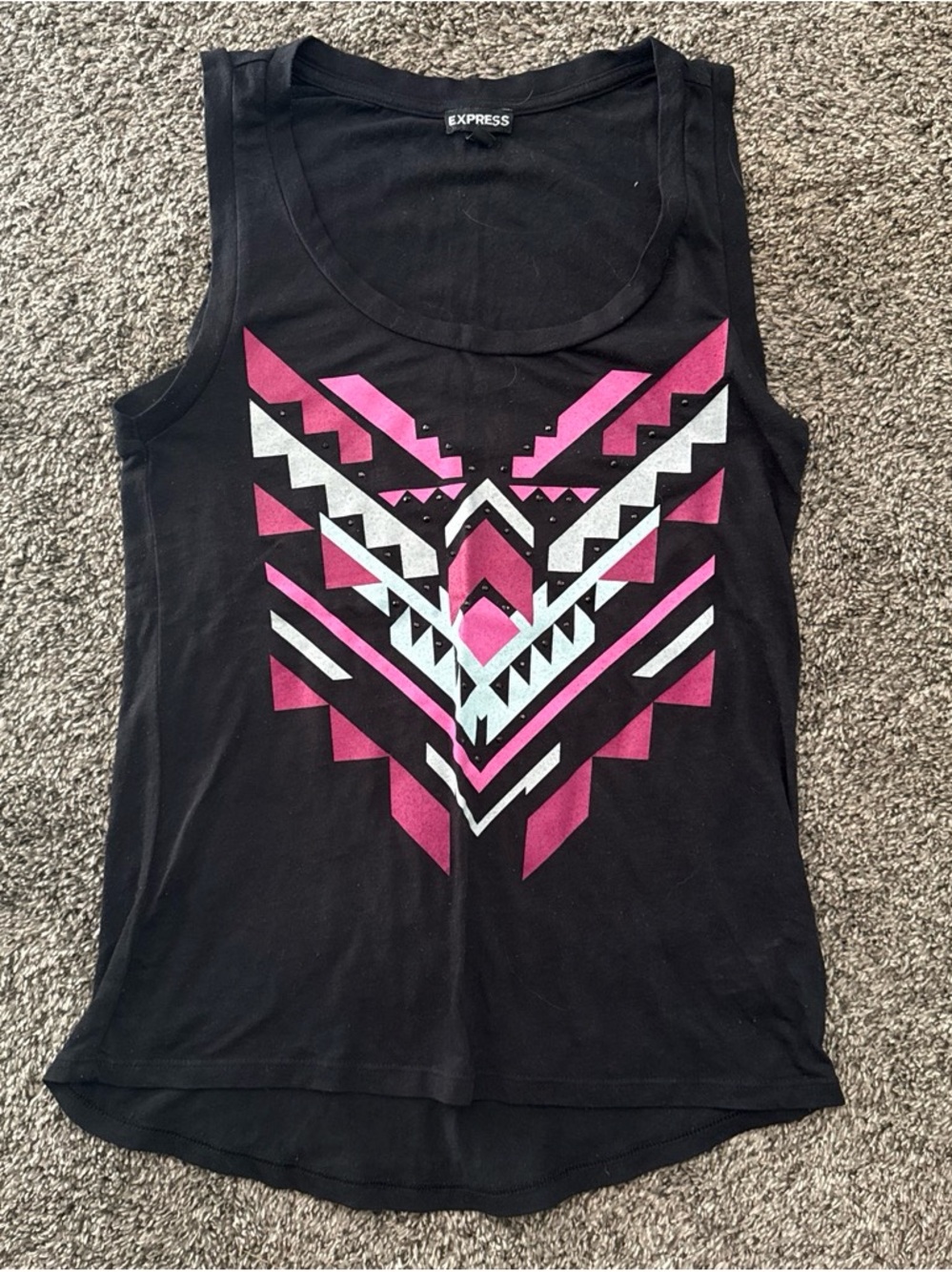 Express Black Tank Top with Pink & White Aztec Print